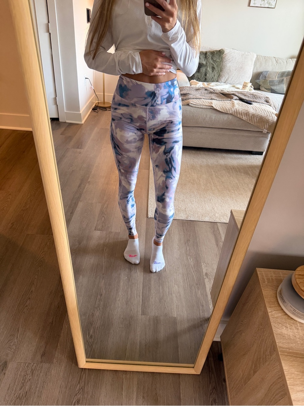 High-Waist Women’s Tie-Dye Leggings — Blue & White